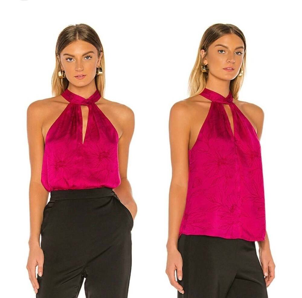 Joie - Cedra Floral Silk Halter Top Blouse - Fuchsia Size M